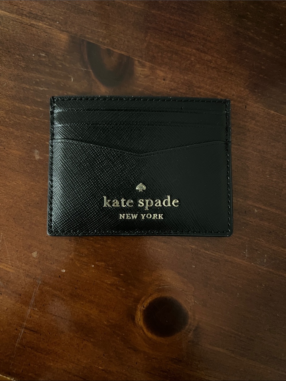 kate spade Black Leather Card & Key Sleeve with Gold Logo